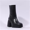 Wonders Lady Platform Block Heel Boot - Black Leather